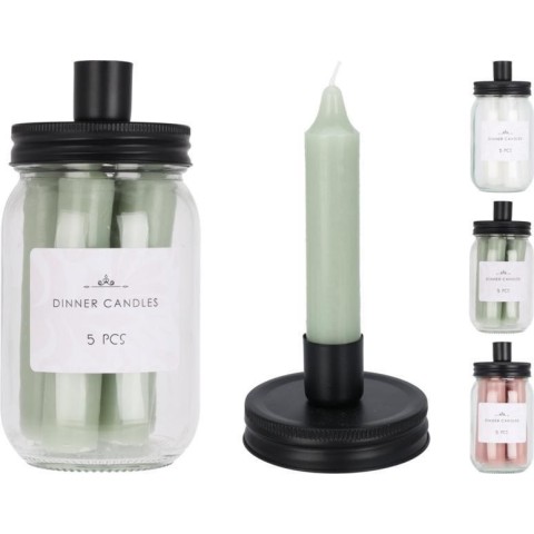 SET 5 CANDELE CON PORTACANDELA H16CM 3ASSORTITI